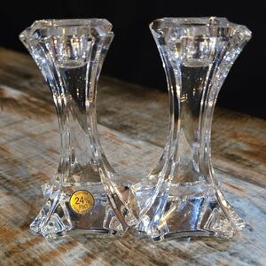 Elegant  4 Inch Crystal Candle Holder Set